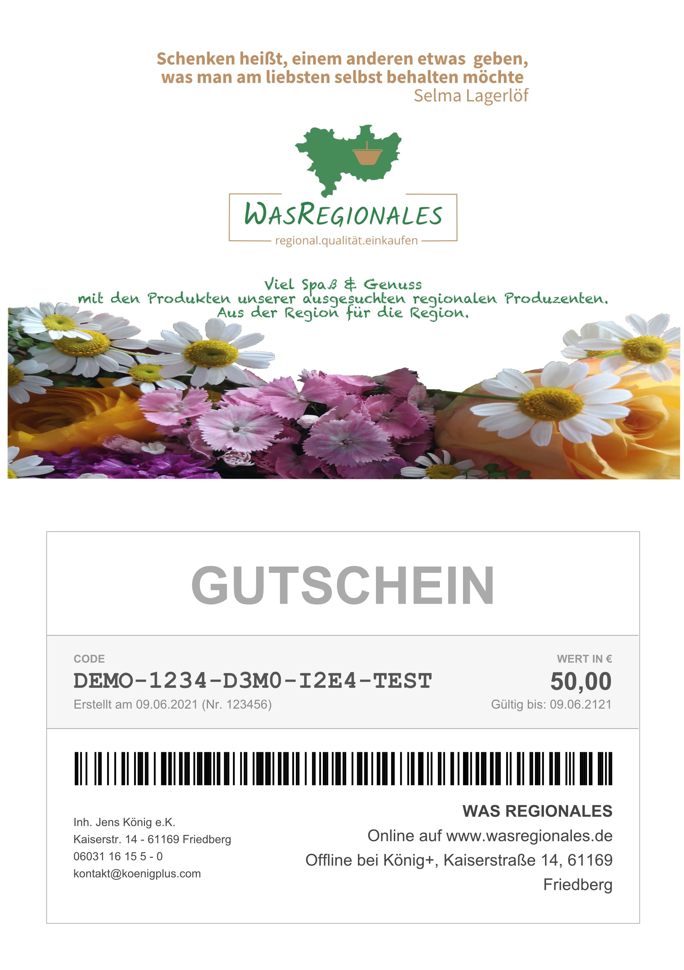 WasRegionales Geschenkgutschein