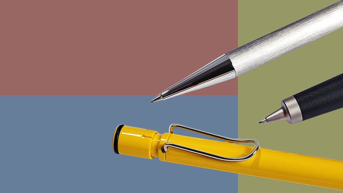 verschiedene LAMY Bleistifte auf farbigem Hintergrund