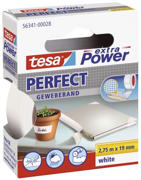 tesa® Gewebeklebeband extra Power Gewebeband, 2,75 m x 19 mm, weiß