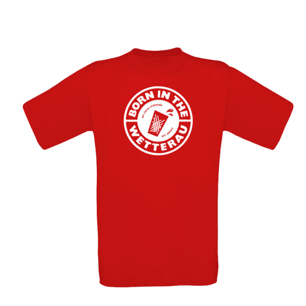 rotes Kinder T-shirt mit großem weißem BITW Logo auf der Vorderseite