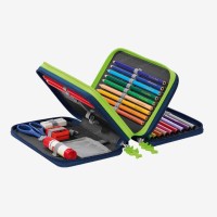 Vorschau: geöffentes und bestücktes Step by Step XXL-Mäppchen in blau mit Weltraum-Galaxy-Dekor und zwei grünen Reißverschlüssen | KÖNIG Plus Vorschau: geöffentes und bestücktes Step by Step XXL-Mäppchen in blau mit Weltraum-Galaxy-Dekor und zwei grünen Reißverschlüssen | KÖNIG Plus