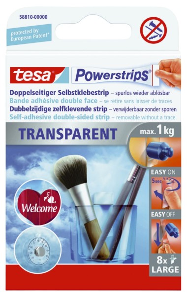 tesa® Powerstrips® Large - ablösbar, Tragfähigkeit 1 kg, transparent