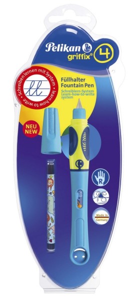 Pelikan® griffix® Füllhalter Stufe 4 R2NBR - neonblau fresh, Rechtshänder, Blisterkarte