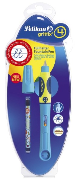 Pelikan® griffix® Füllhalter Stufe 4 P2NBL - neonblau fresh, Linkshänder, Blisterkarte