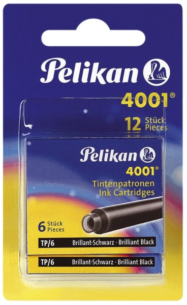 Pelikan Tintenpatrone 4001® TP/6 - brillant-schwarz, Blister mit 2 Etuis a 6 Patronen