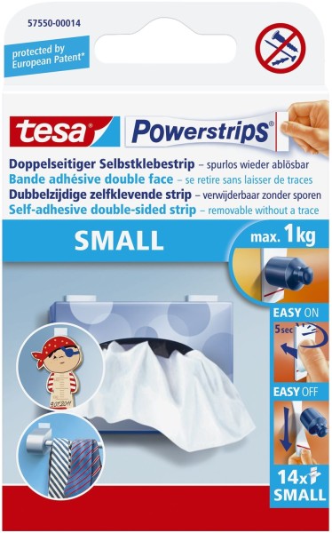 tesa® Powerstrips® Small - ablösbar, Tragfähigkeit 1 kg, weiß, 10 Stück