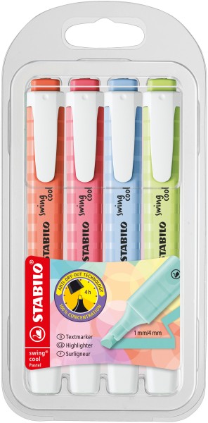  STABILO Textmarker 4 Stück Swing Cool - Pastellfarben