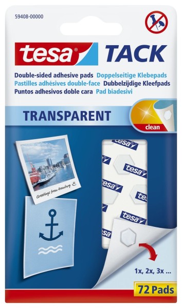 tesa® Klebestrips Tack - 72 Pads, ablösbar, transparent