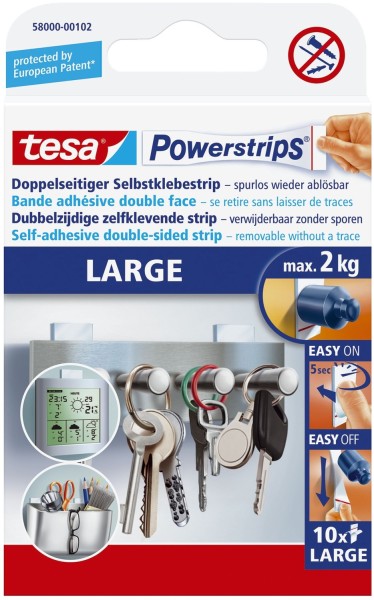 tesa® Powerstrips® Large - ablösbar, Tragfähigkeit 2 kg, weiß, 14 Stück