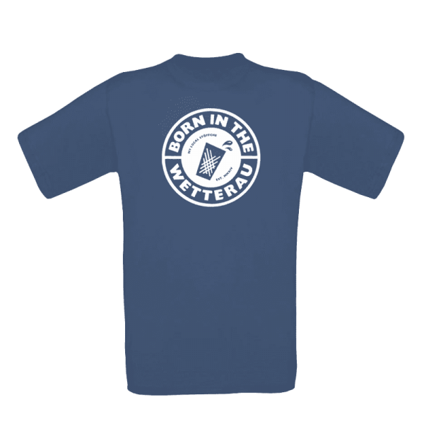 Kinder T-Shirt in denim blau mit weißem großem BITW Logo auf der Vorderseite