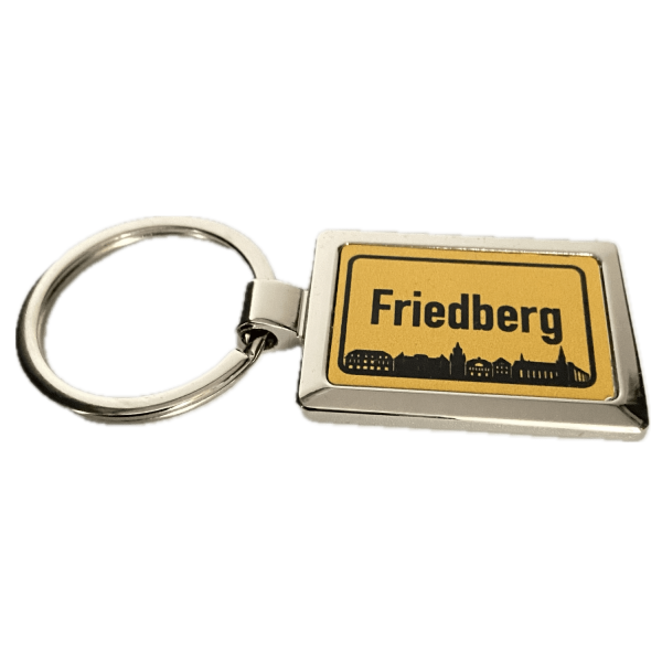 Friedberg Souvenirs Schlüsselanhänger mit Ortsschild Friedberg und Sehenswürdigkeiten Skyline