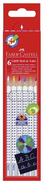 Faber-Castell Buntstift Colour GRIP Heft &amp; Tafel - 6 Farben sortiert, Kartonetui