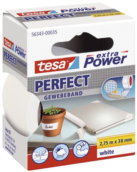 tesa® Gewebeklebeband extra Power Gewebeband, 2,75 m x 38 mm, weiß