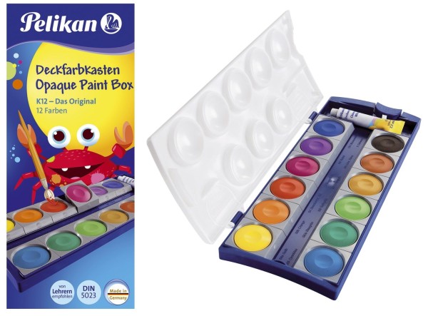 Pelikan® Deckfarbkasten 12 Farben + 1 Tube Deckweiß
